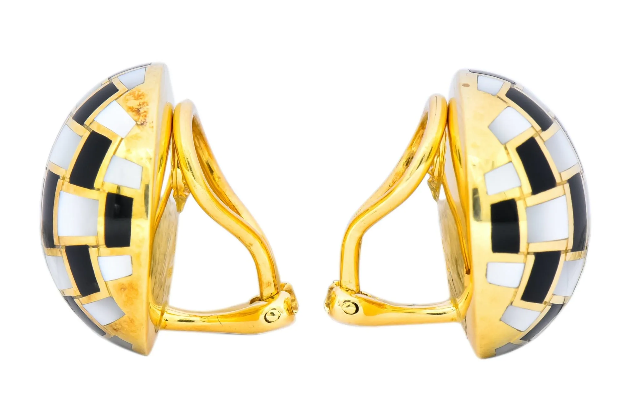 Tiffany & Co. Onyx Mother-of-Pearl 18 Karat Gold Checkerboard Ear-Clip Earrings