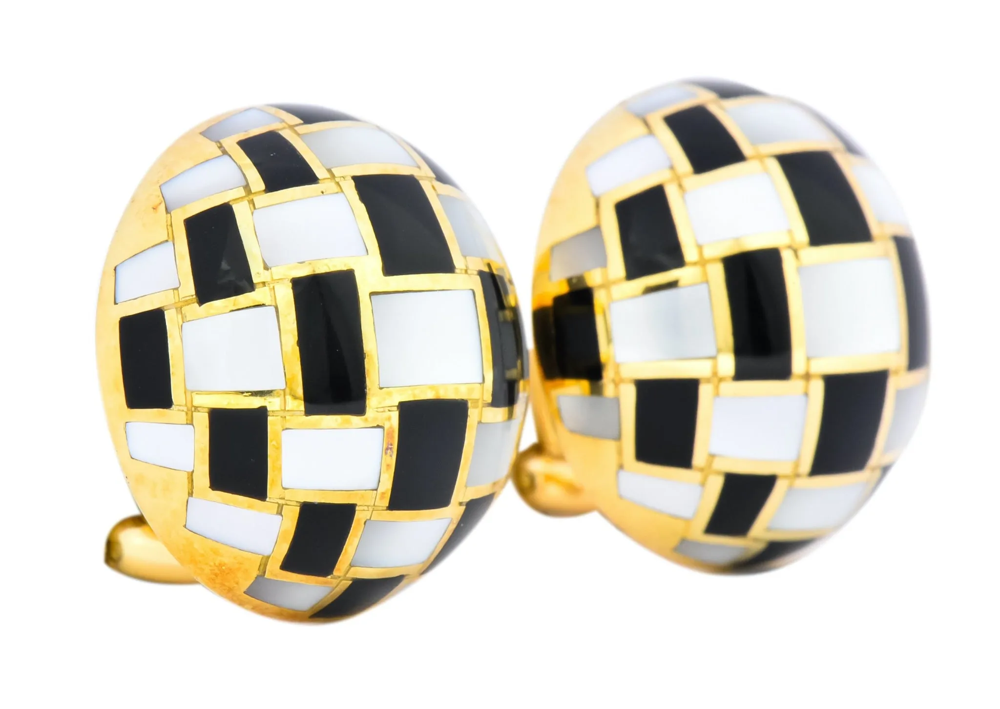Tiffany & Co. Onyx Mother-of-Pearl 18 Karat Gold Checkerboard Ear-Clip Earrings