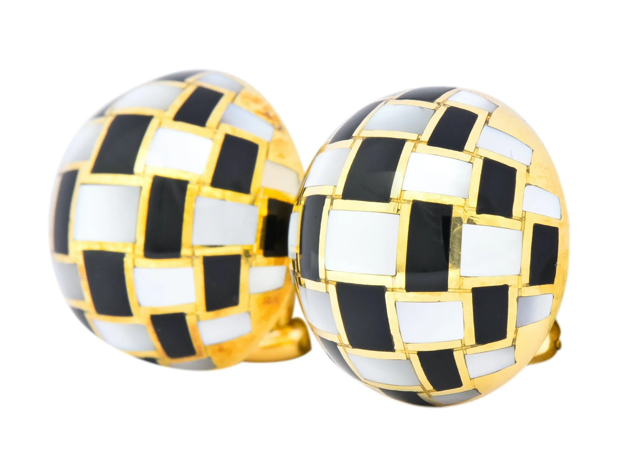 Tiffany & Co. Onyx Mother-of-Pearl 18 Karat Gold Checkerboard Ear-Clip Earrings