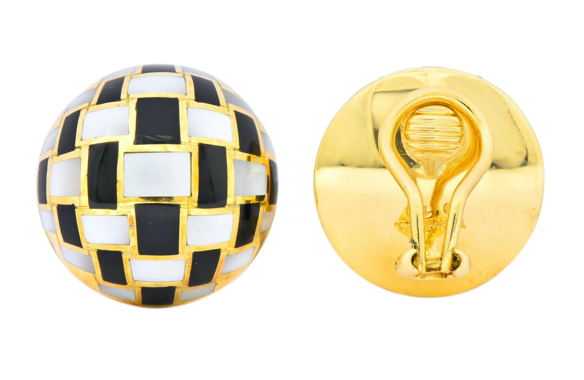 Tiffany & Co. Onyx Mother-of-Pearl 18 Karat Gold Checkerboard Ear-Clip Earrings