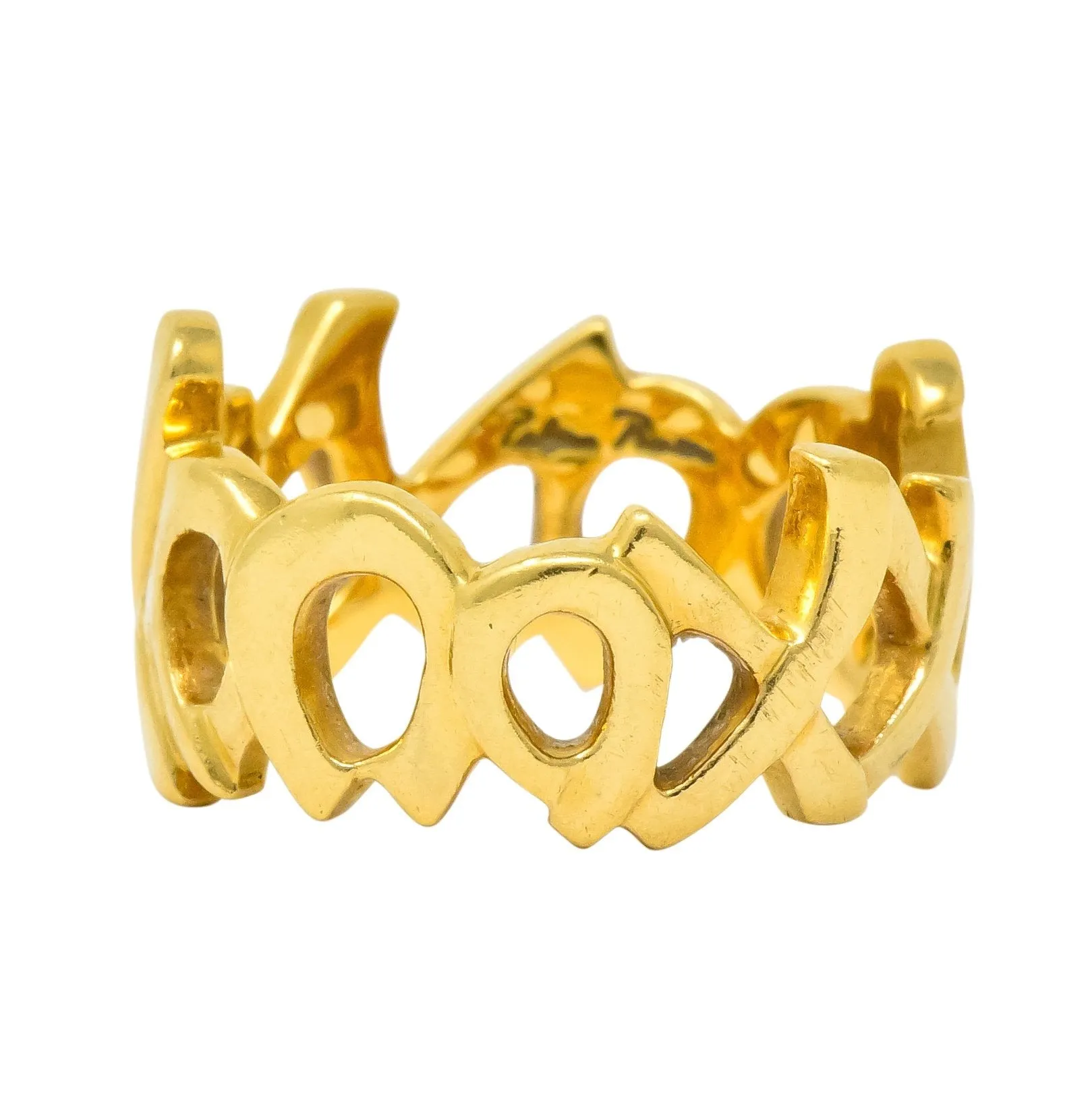 Tiffany & Co. Paloma Picasso 1984 18 Karat Gold Graffiti Love And Kisses Band Ring