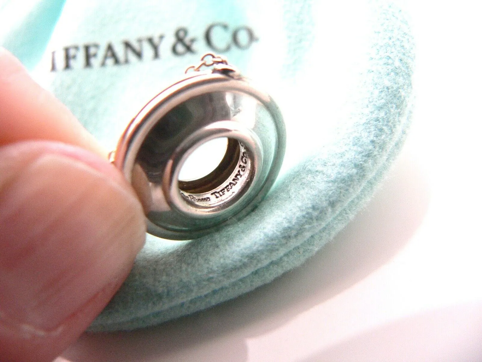 Tiffany & Co Silver 18K Gold Picasso Magic Disc Necklace Pendant Gift Pouch Love 17 Inch Chain Longer Length