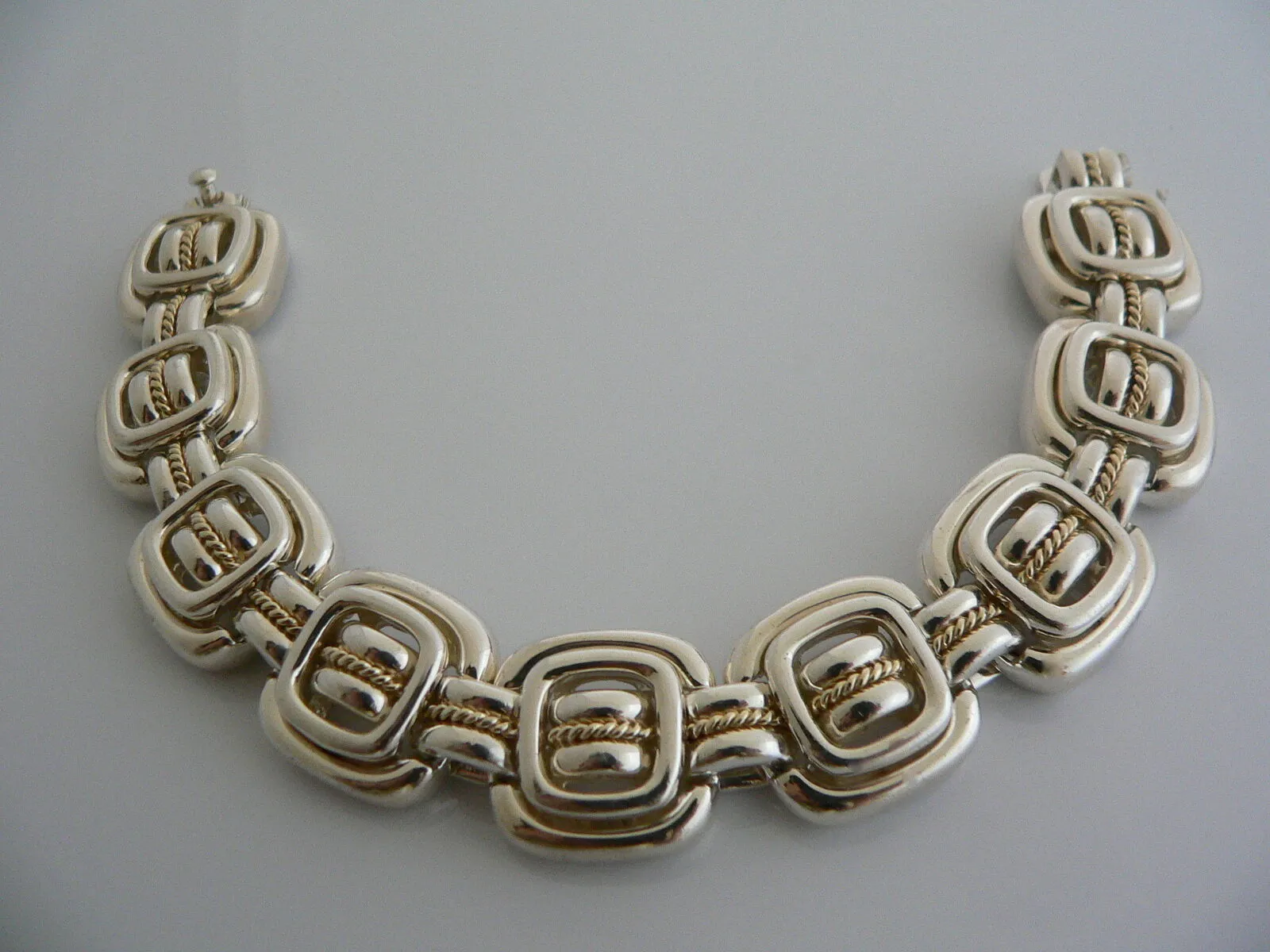 Tiffany & Co Silver 18K Gold Rope Square Bracelet Bangle Gift Statement Love Art