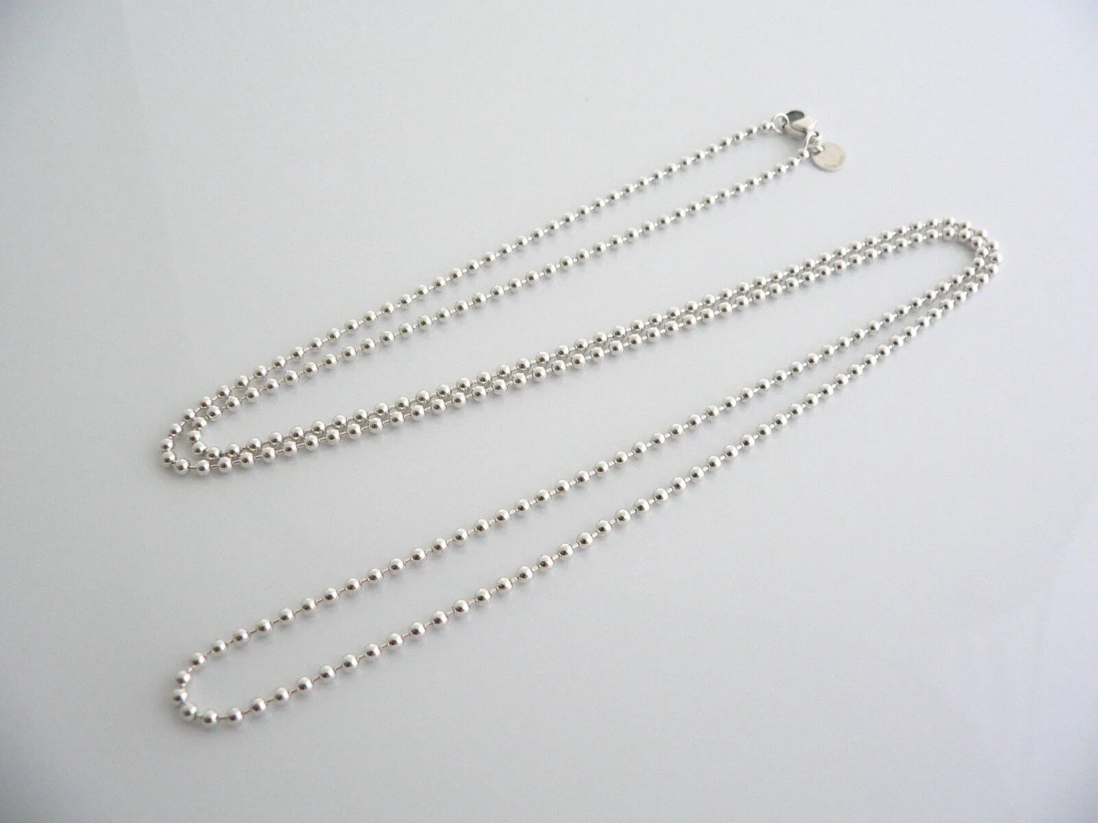 Tiffany & Co Silver 35 Inch Long Beaded Bead Necklace Chain Dog Tag Pendant Gift