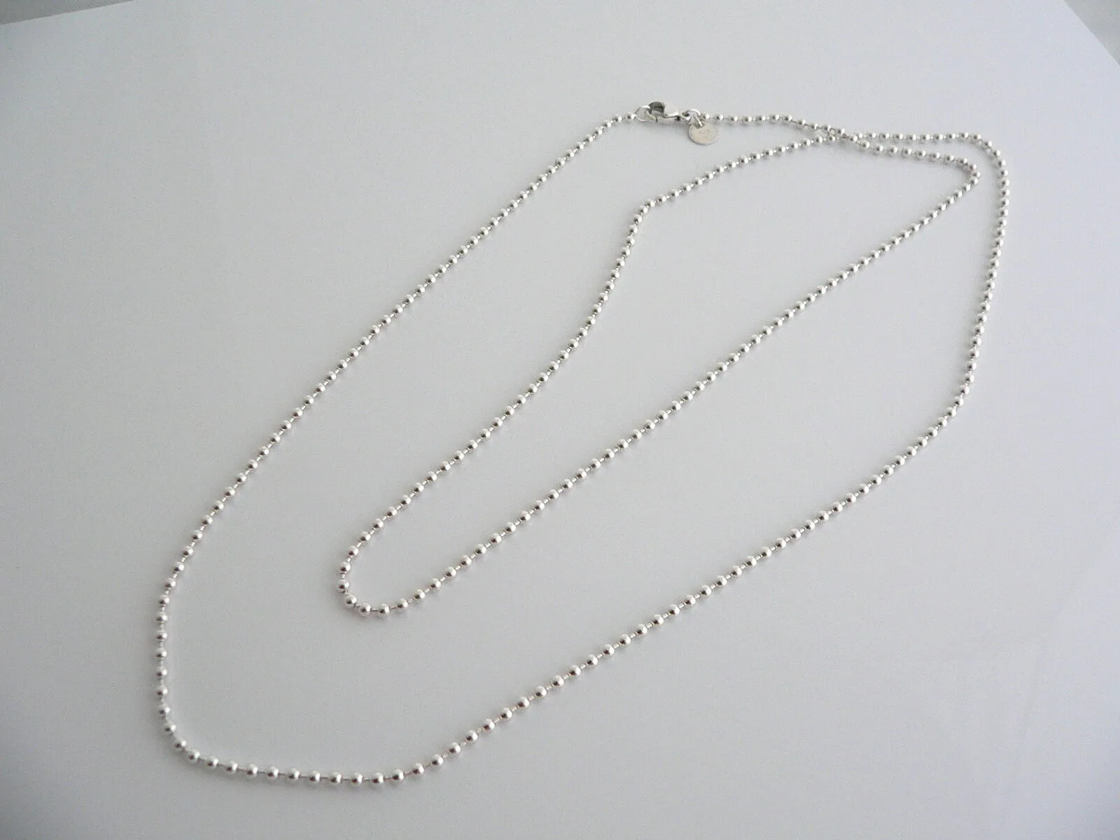 Tiffany & Co Silver 35 Inch Long Beaded Bead Necklace Chain Dog Tag Pendant Gift