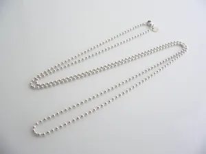 Tiffany & Co Silver 35 Inch Long Beaded Bead Necklace Chain Dog Tag Pendant Gift