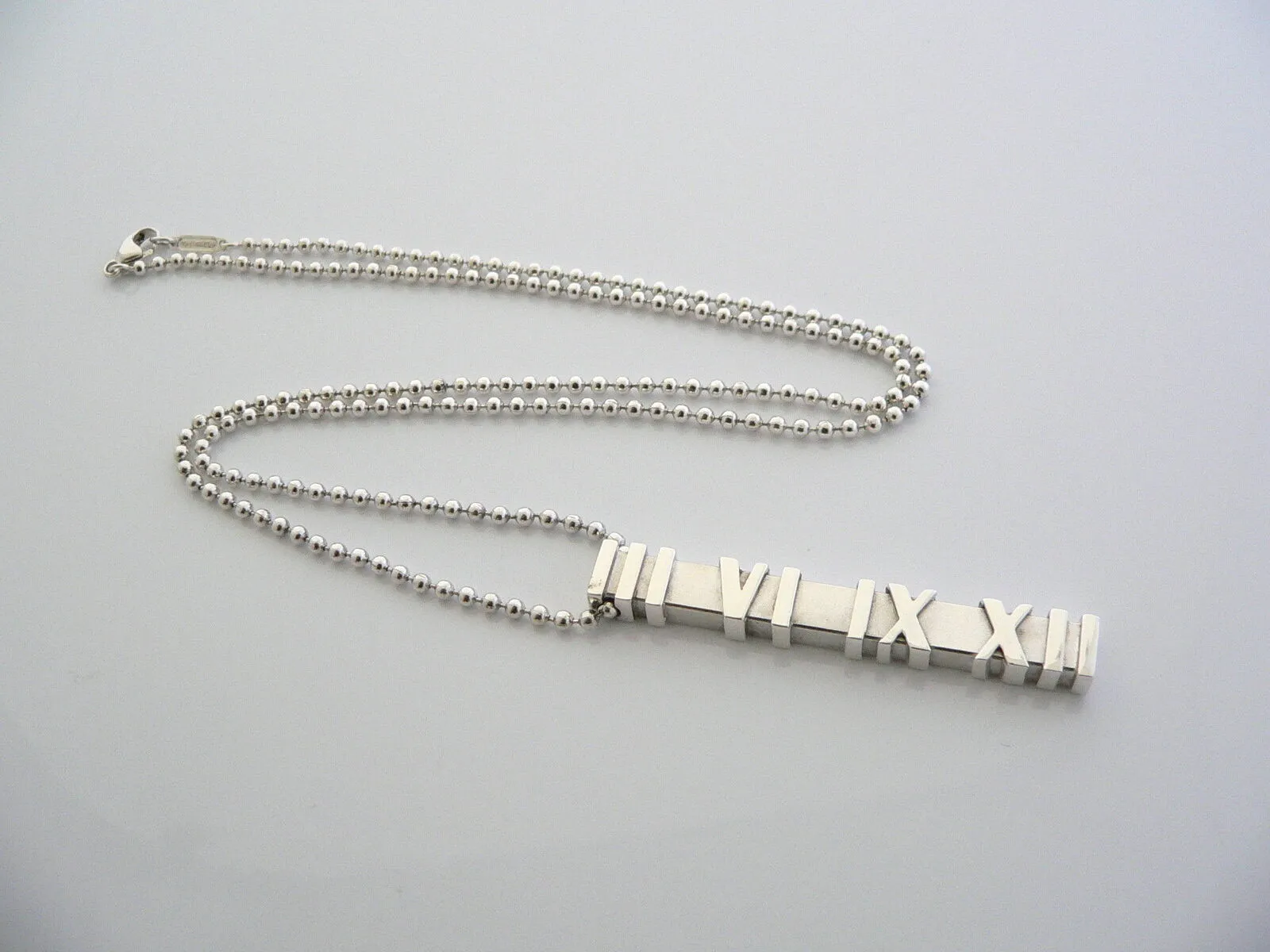 Tiffany & Co Silver Atlas Bar Dangling Dangle Necklace Pendant Chain Gift 20 In