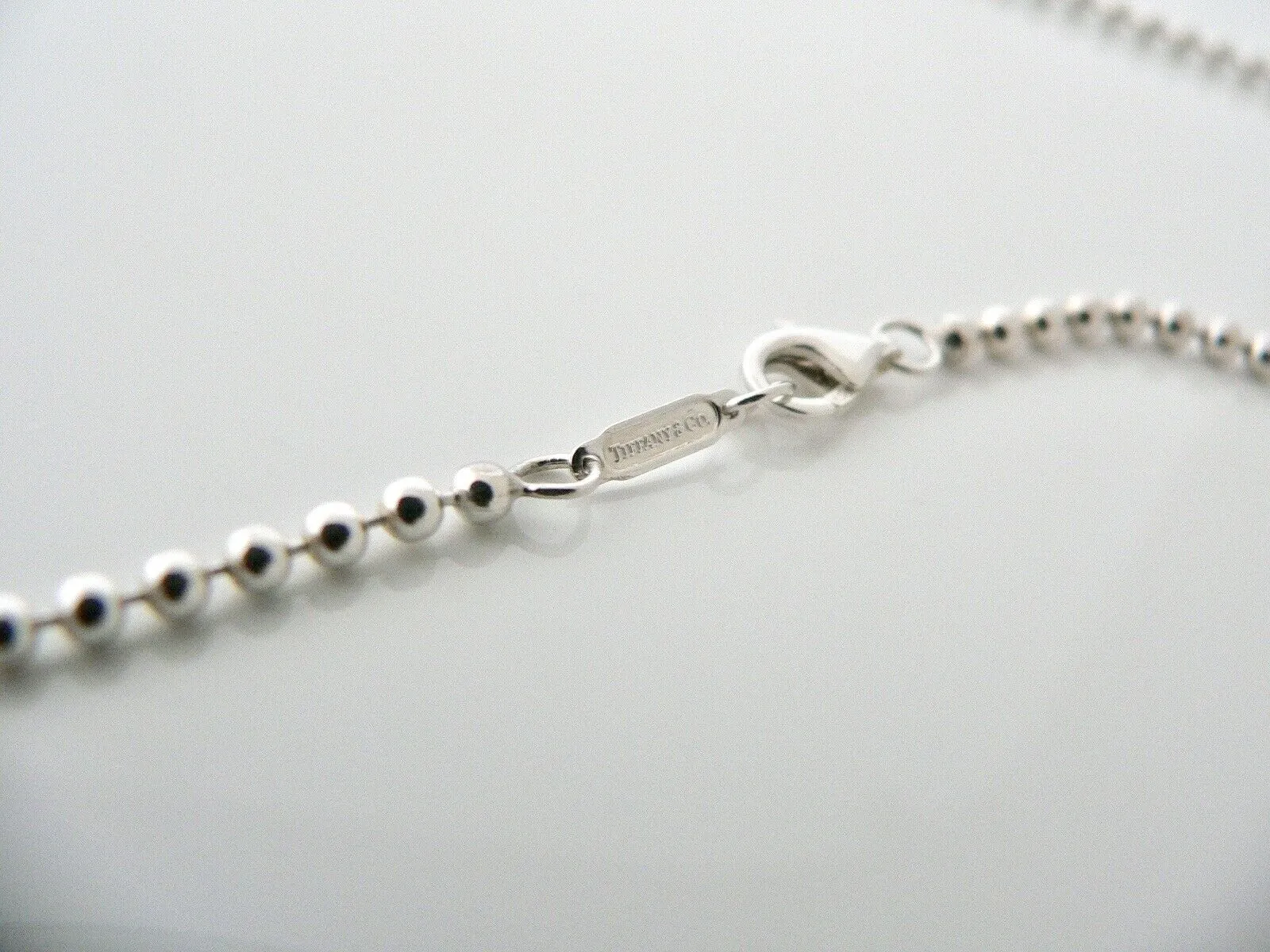Tiffany & Co Silver Atlas Dog Tag Bar Beaded Necklace Pendant Chain Gift Love