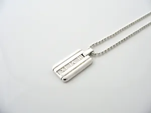 Tiffany & Co Silver Atlas Dog Tag Bar Beaded Necklace Pendant Chain Gift Love