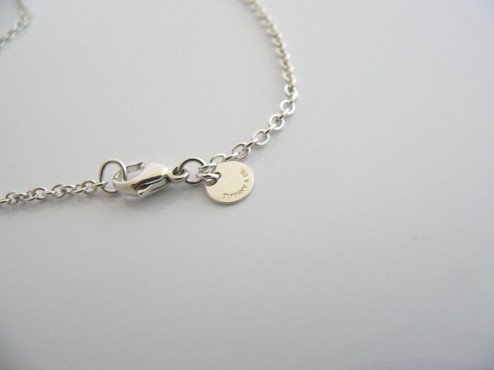 Tiffany & Co Silver Barrel Bead Station Necklace Pendant Charm Chain Gift Love