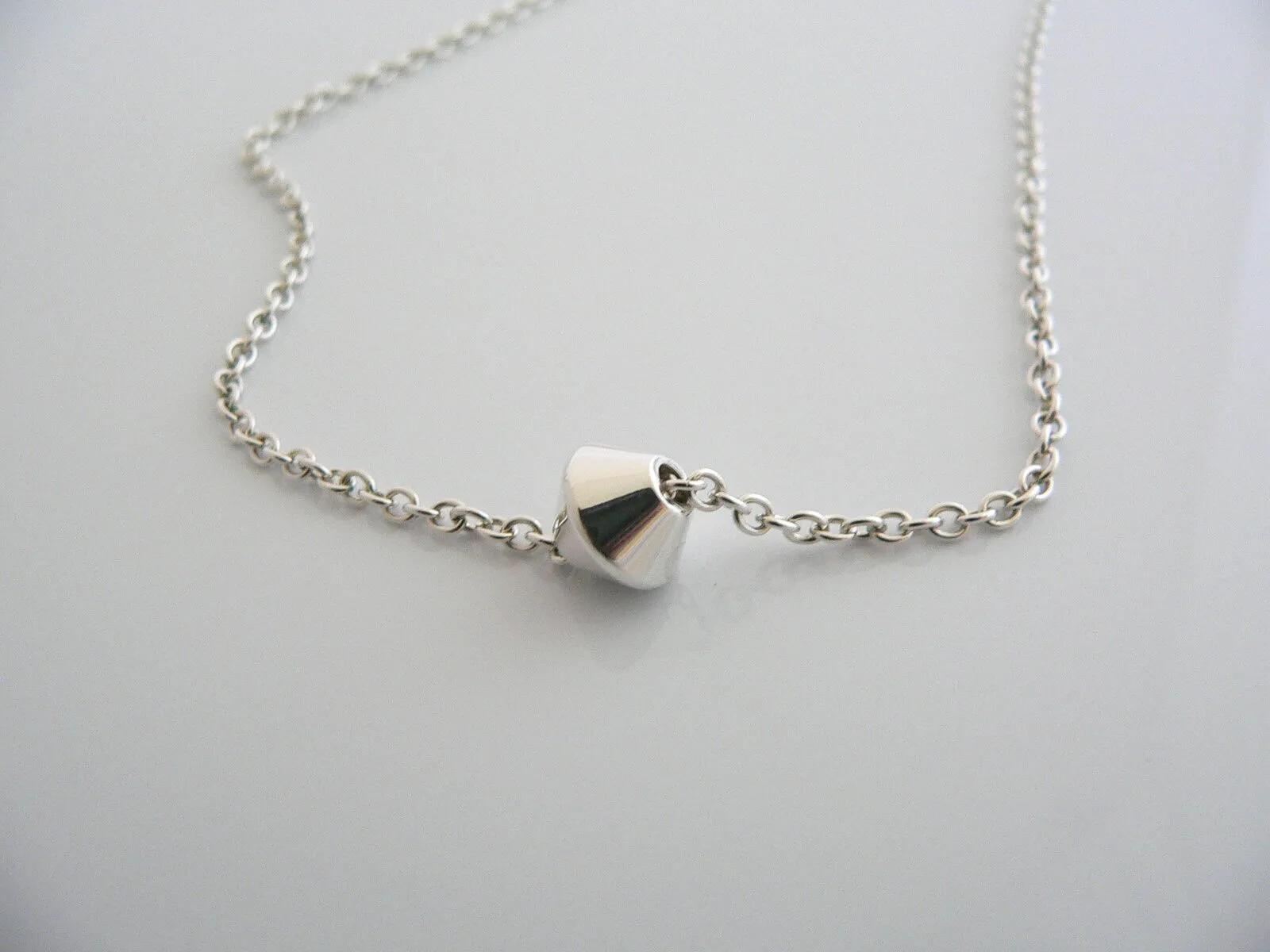 Tiffany & Co Silver Barrel Bead Station Necklace Pendant Charm Chain Gift Love