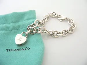 Tiffany & Co Silver BE MINE Heart Padlock Charm Bracelet Bangle Chain Gift Pouch