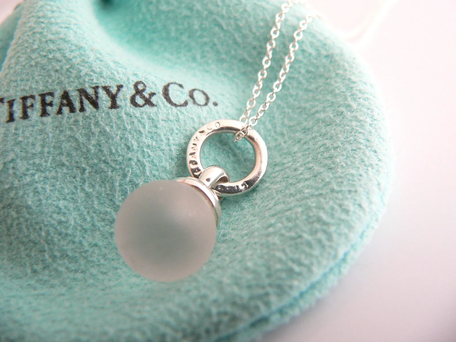 Tiffany & Co Silver Crystal Fascination Ball Bead Necklace Pendant Gift Pouch