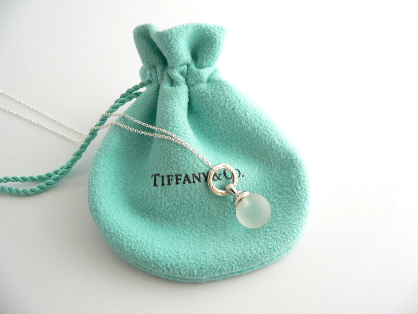 Tiffany & Co Silver Crystal Fascination Ball Bead Necklace Pendant Gift Pouch