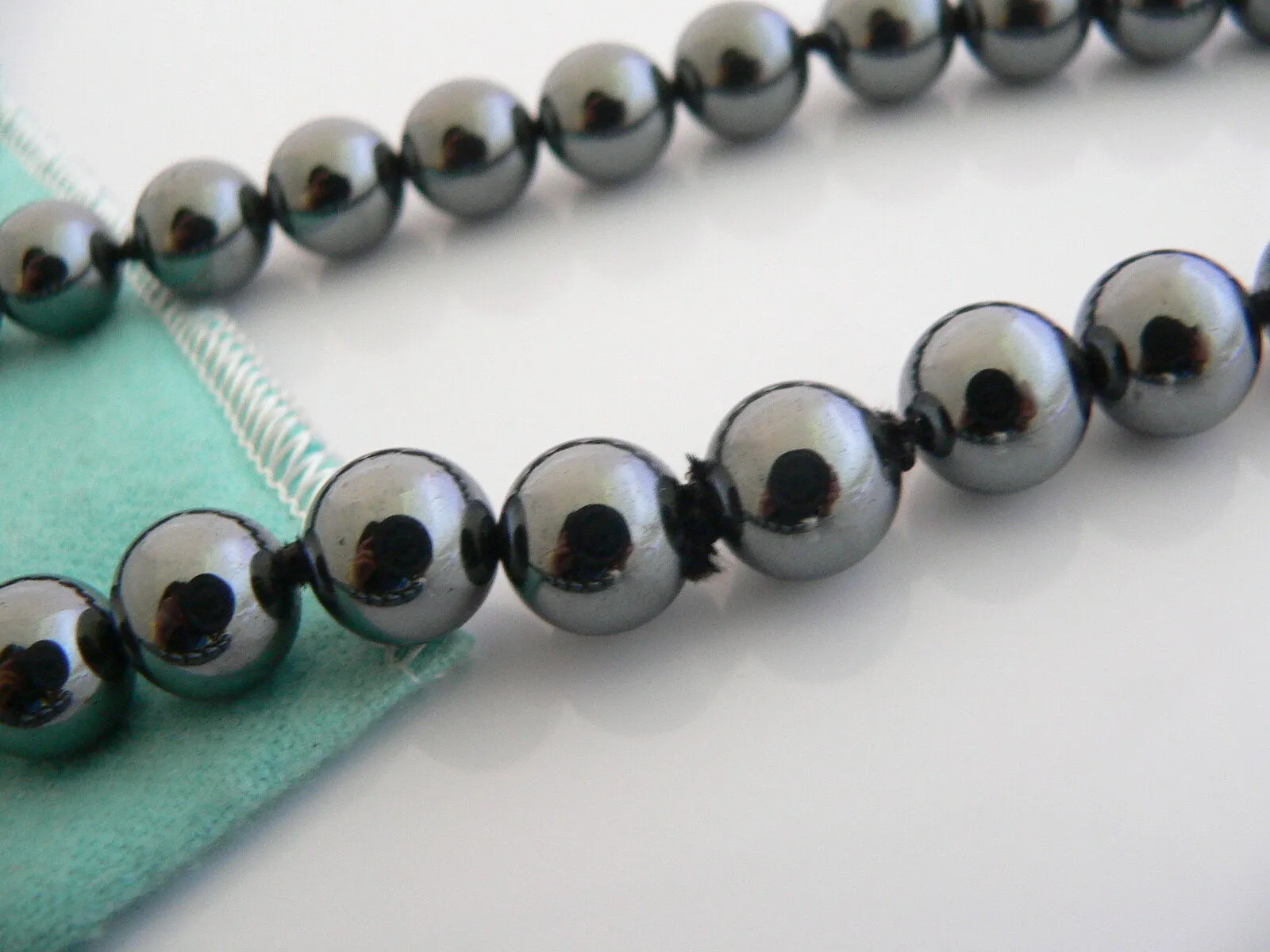 Tiffany & Co Silver Hematite Necklace 29 Inch Bead Strand Gift Pouch Love