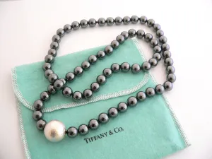 Tiffany & Co Silver Hematite Necklace 29 Inch Bead Strand Gift Pouch Love