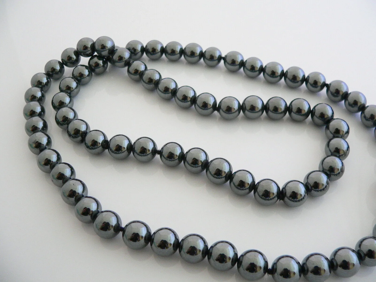 Tiffany & Co Silver Hematite Necklace 29 Inch Bead Strand Gift Pouch Love