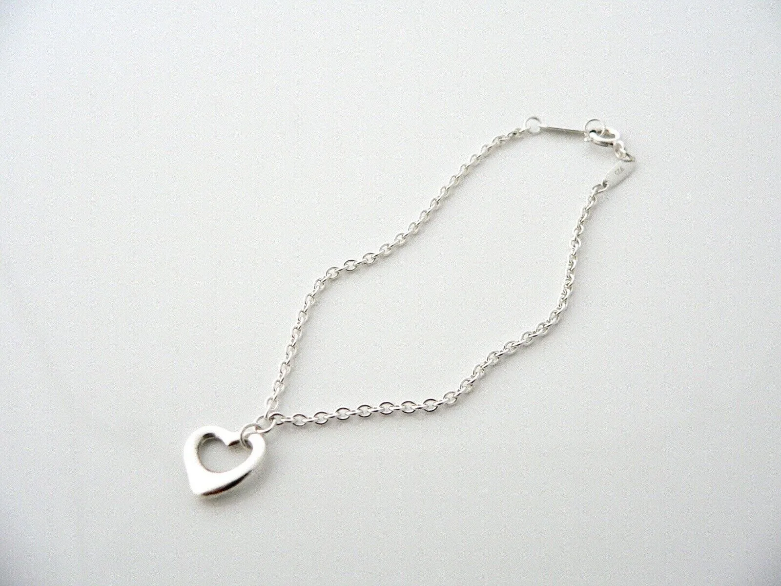 Tiffany & Co Silver Open Heart Bracelet Bangle 6.75 In Chain Gift Love Child Kid
