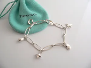Tiffany & Co Silver Peretti Dove Heart Bean Star Charm Bracelet Gift Pouch Love