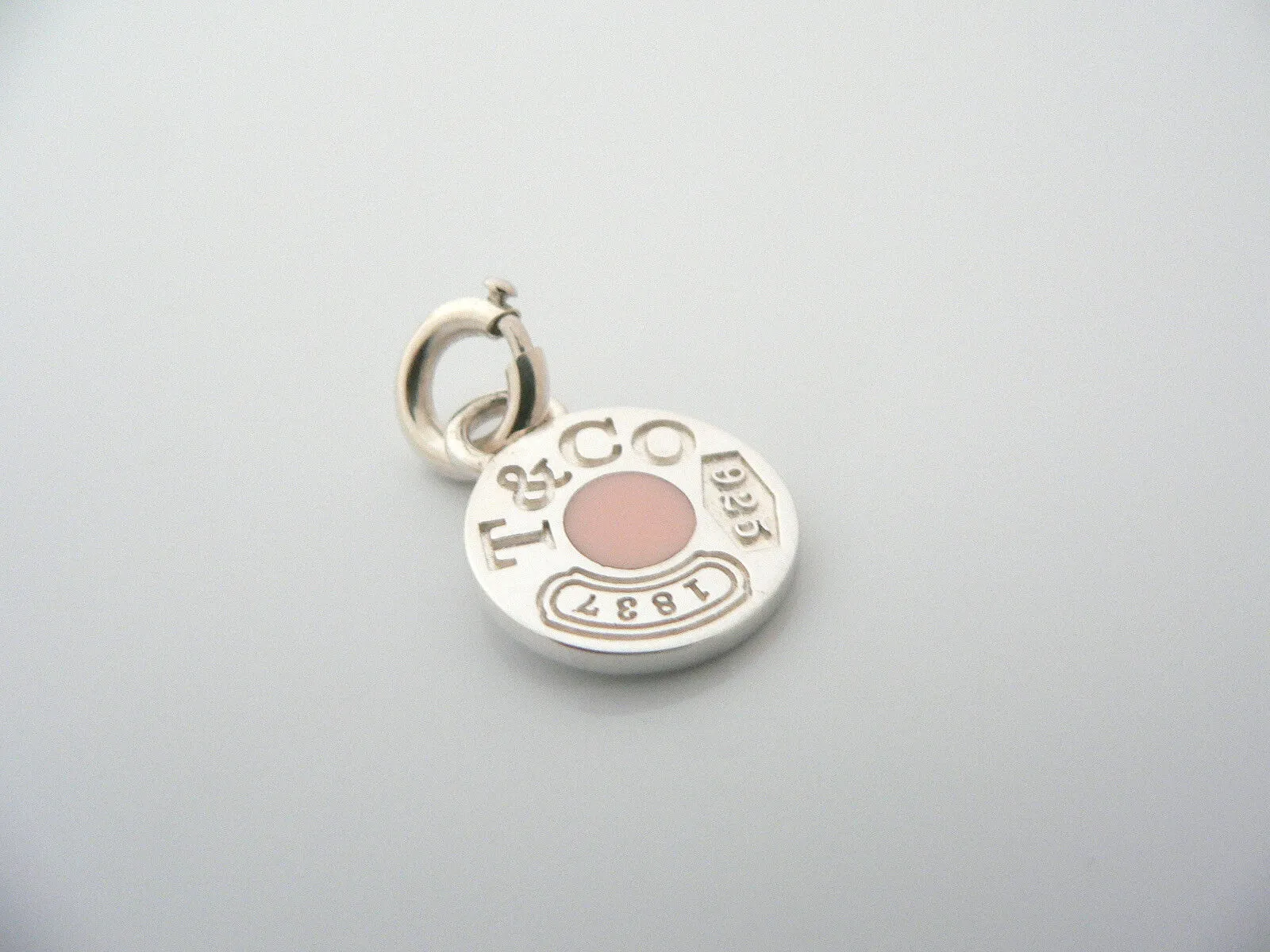 Tiffany & Co Silver Pink Enamel Charm 1837 Circle Clasp 4 Necklace Bracelet Gift