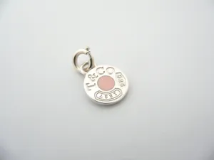 Tiffany & Co Silver Pink Enamel Charm 1837 Circle Clasp 4 Necklace Bracelet Gift