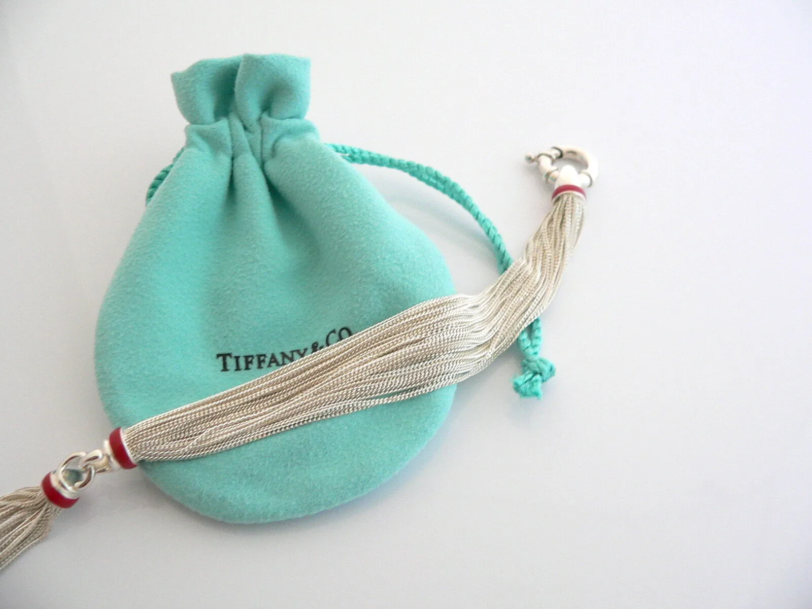 Tiffany & Co Silver Red Enamel Multi Strand Necklace Pendant Gift Love Pouch Box