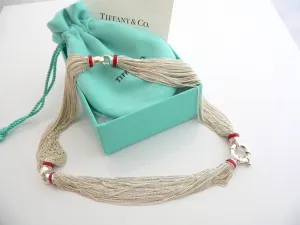 Tiffany & Co Silver Red Enamel Multi Strand Necklace Pendant Gift Love Pouch Box