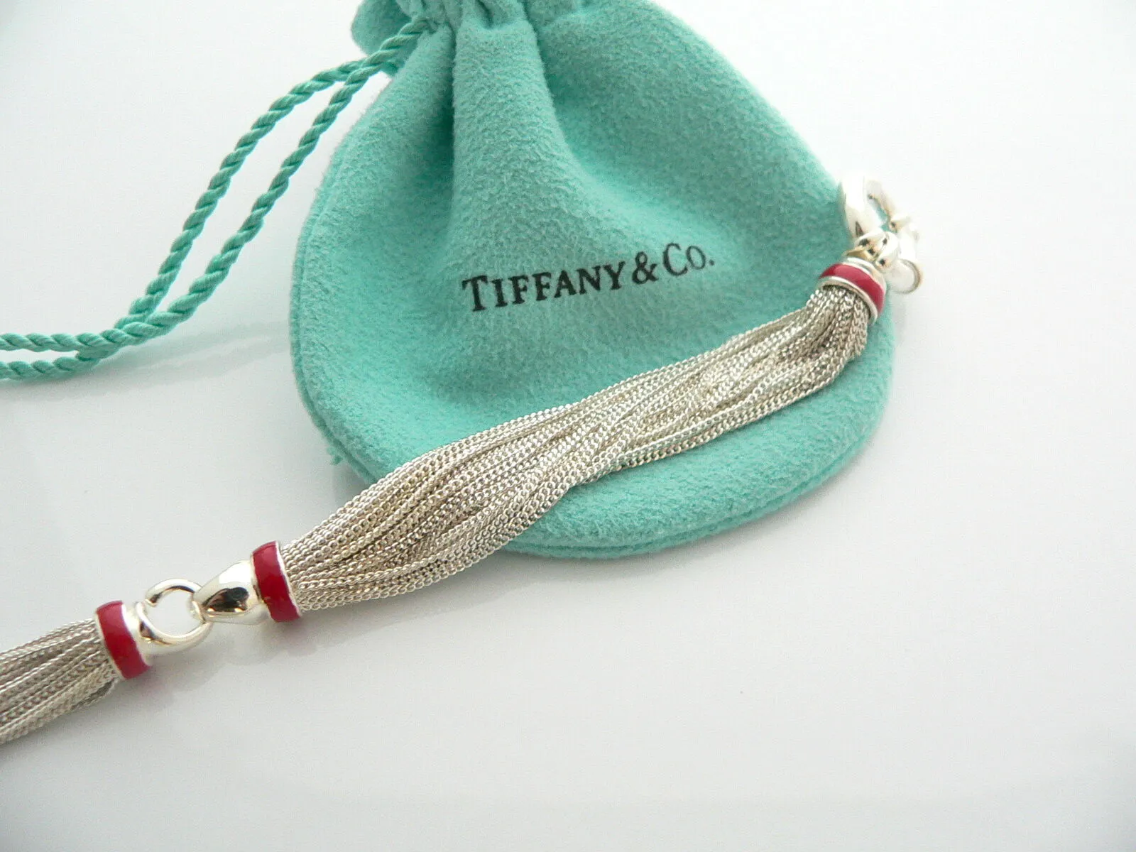 Tiffany & Co Silver Red Enamel Strand Bracelet Bangle Lifesaver Rare Gift Pouch