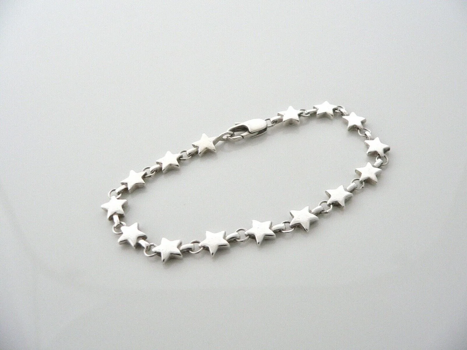 Tiffany & Co Silver Stars Link Bracelet Bangle 7.5 In Chain Longer Length Gift