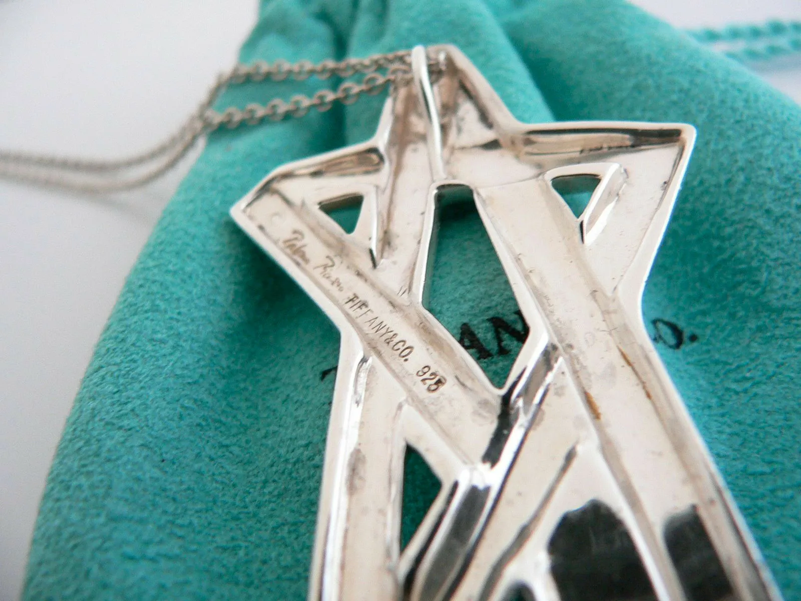 Tiffany & Co Silver XL Large Shooting Star Necklace Pendant 35 Inch Gift Pouch