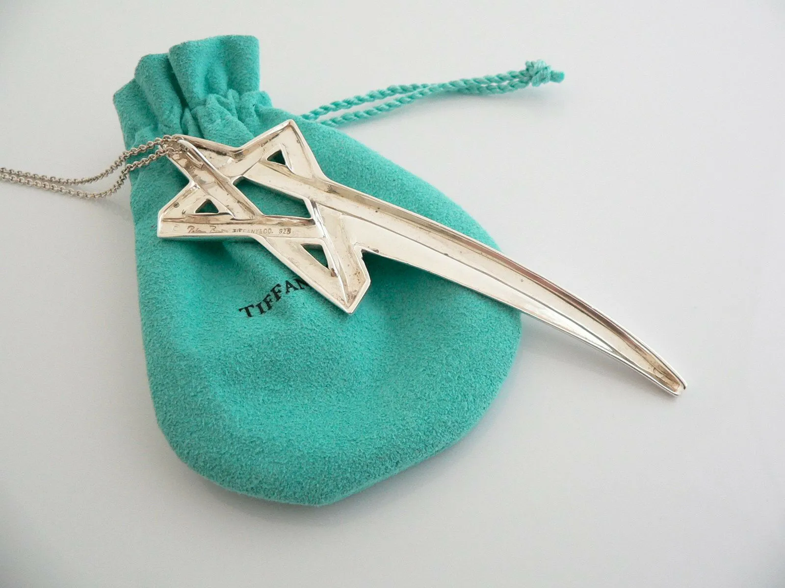 Tiffany & Co Silver XL Large Shooting Star Necklace Pendant 35 Inch Gift Pouch