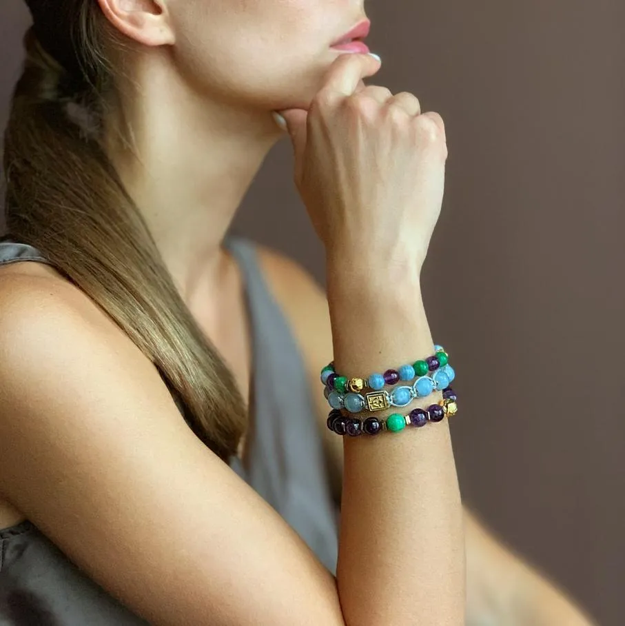Timeless Aquamarine Bead Bracelet In Silver or Gold | 10MM
