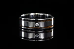 TITANIUM BEZEL SET DIAMOND WHISKEY BARREL WOOD RING