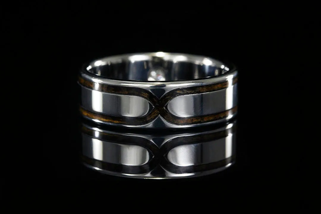 TITANIUM BEZEL SET DIAMOND WHISKEY BARREL WOOD RING