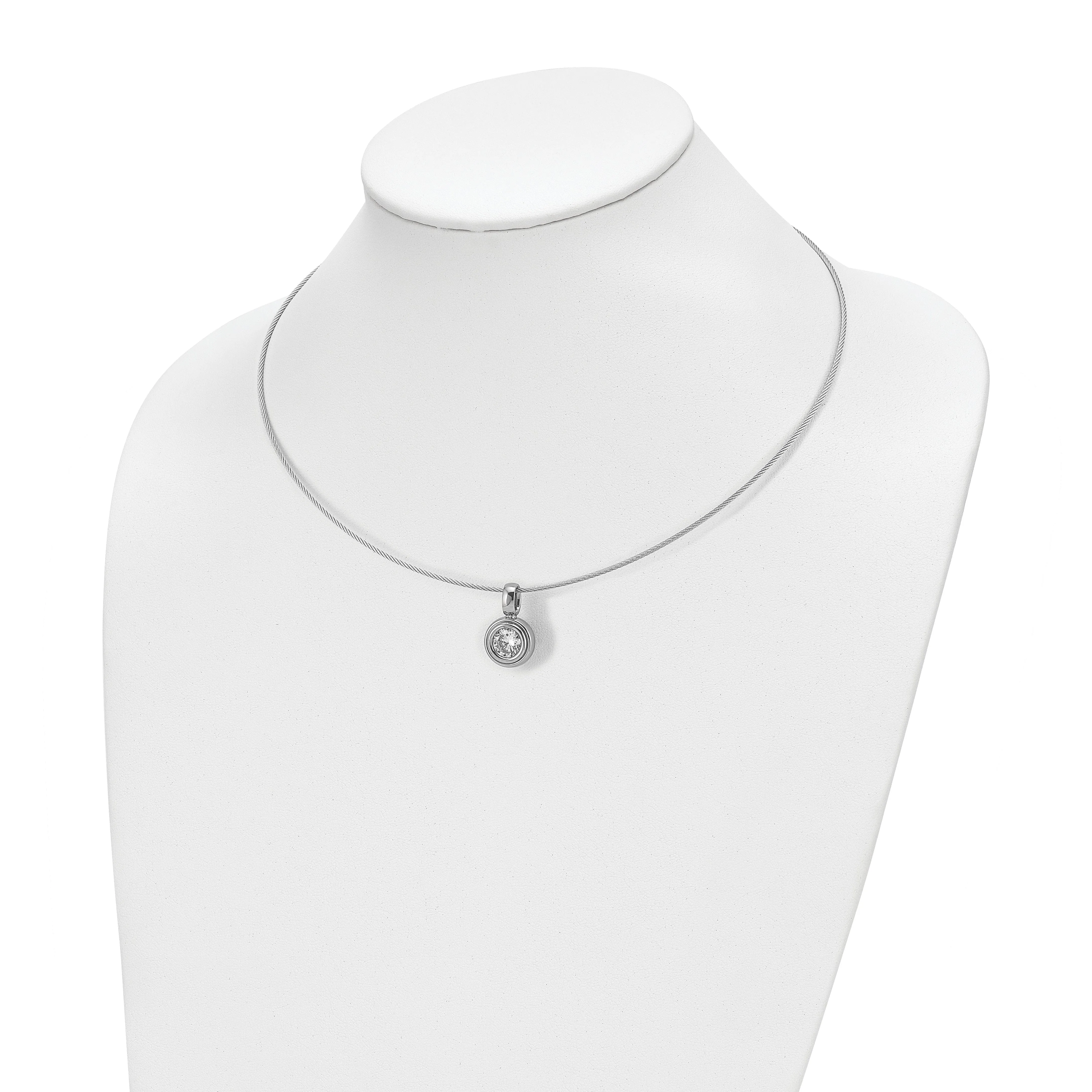 Titanium C.Z Pendant Steel Wire Necklace