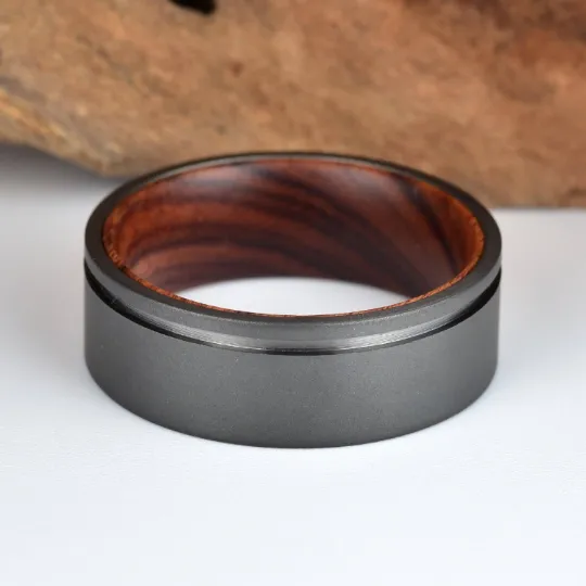 Titanium Iron Wood Men's Wedding Band 8MM