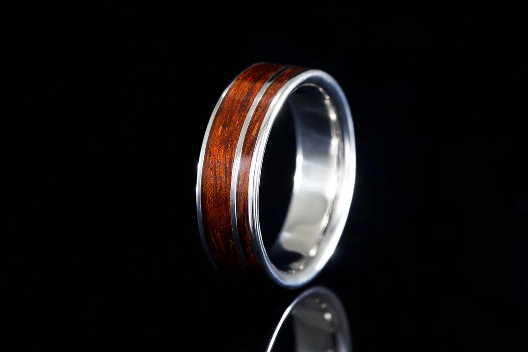 TITANIUM OFFSET HAWAIIAN KOA WOOD TITANIUM RING