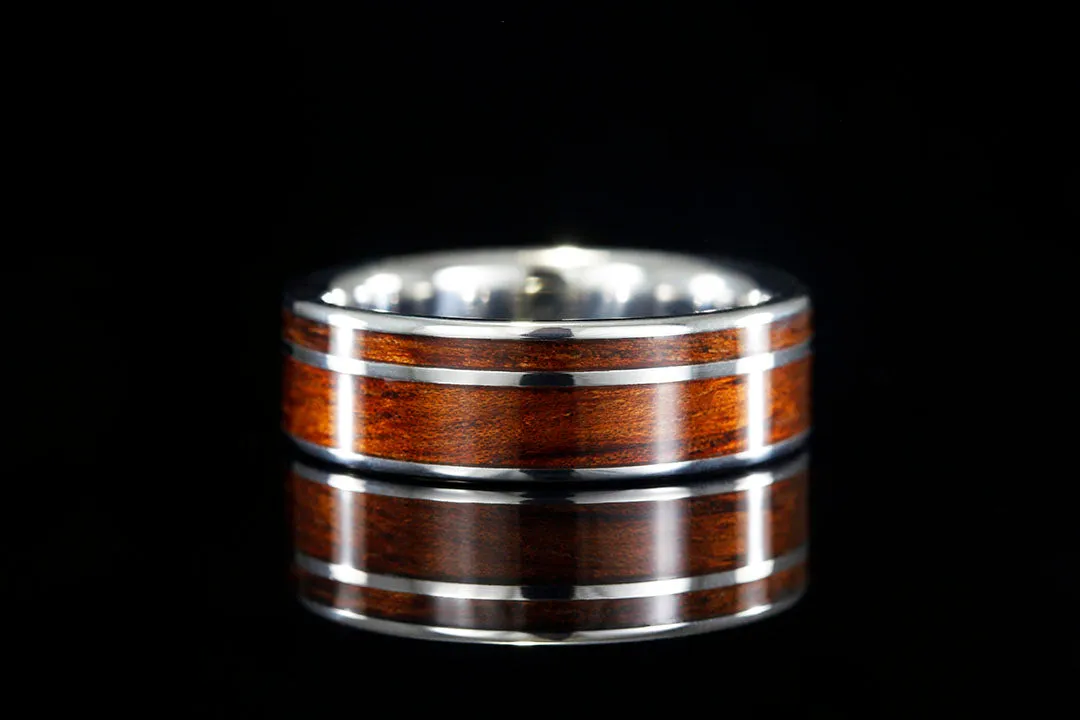 TITANIUM OFFSET HAWAIIAN KOA WOOD TITANIUM RING