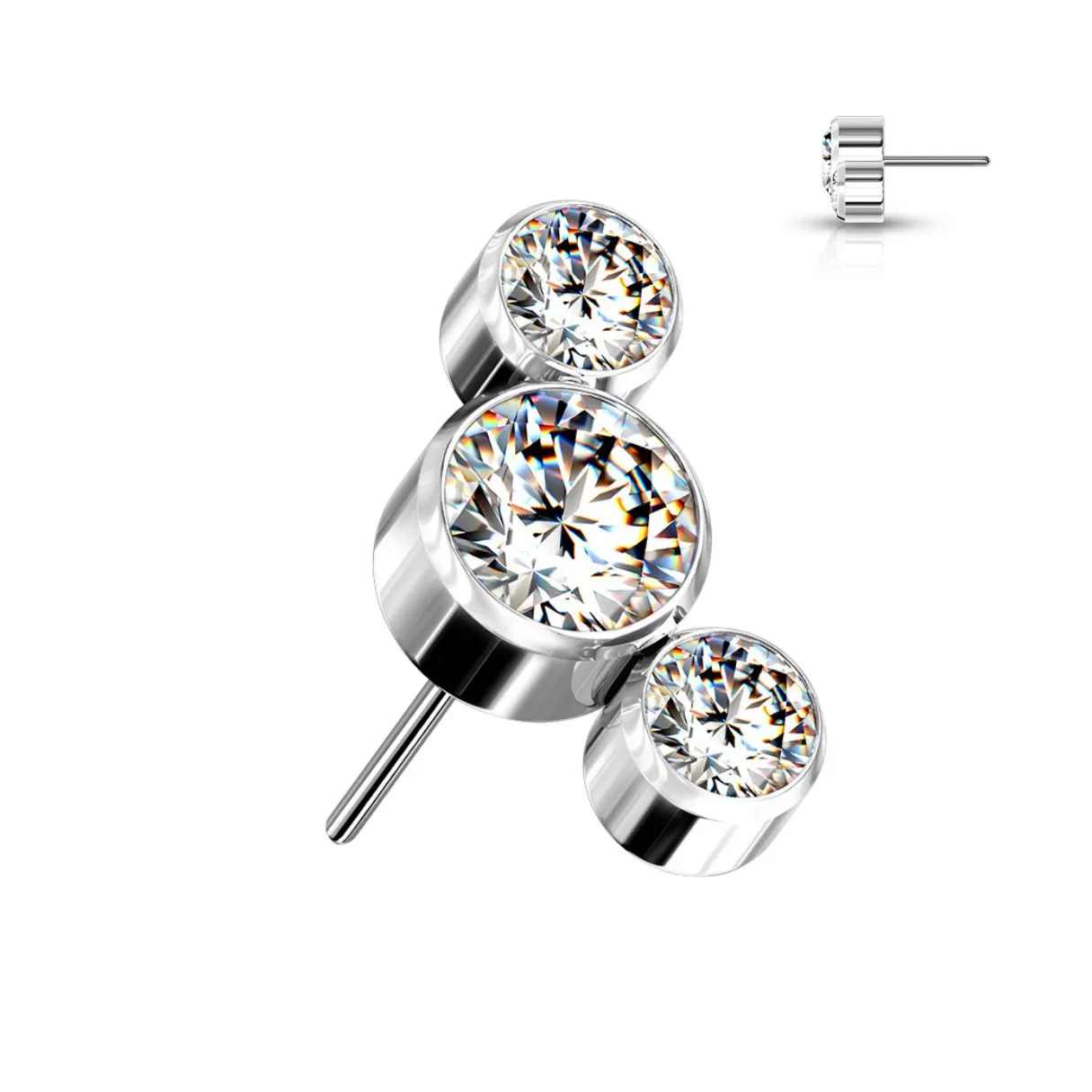 Titanium Threadless Flat Back CZ Cluster Earring
