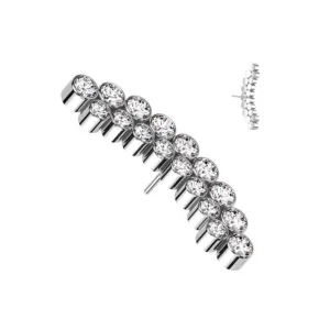 Titanium Threadless Push In Flat Back Double Bezel CZ Curved Bar Earring