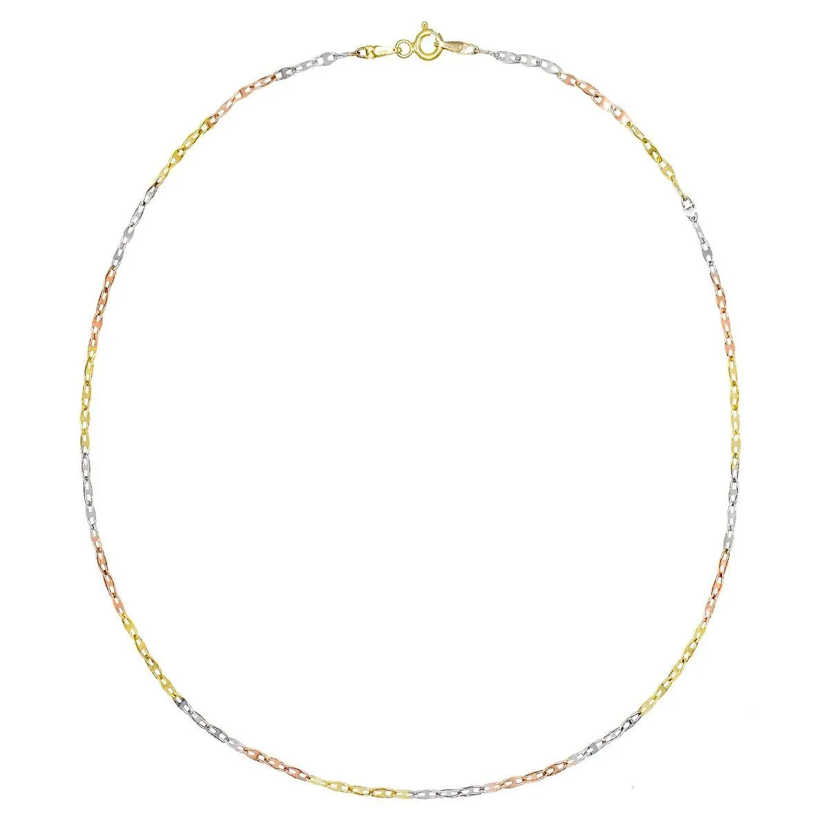 Tricolor Mariner Chain Necklace 14K