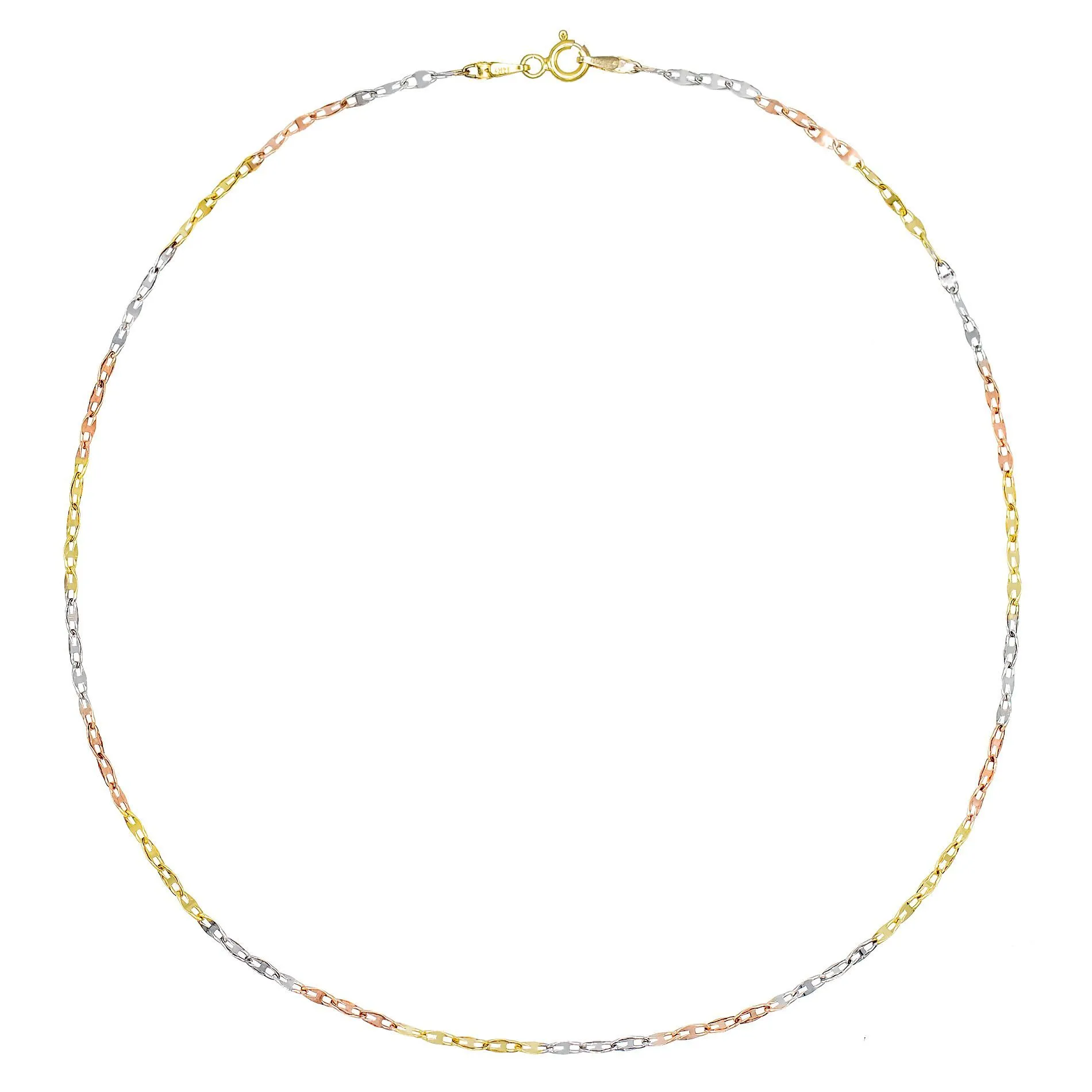 Tricolor Mariner Chain Necklace 14K