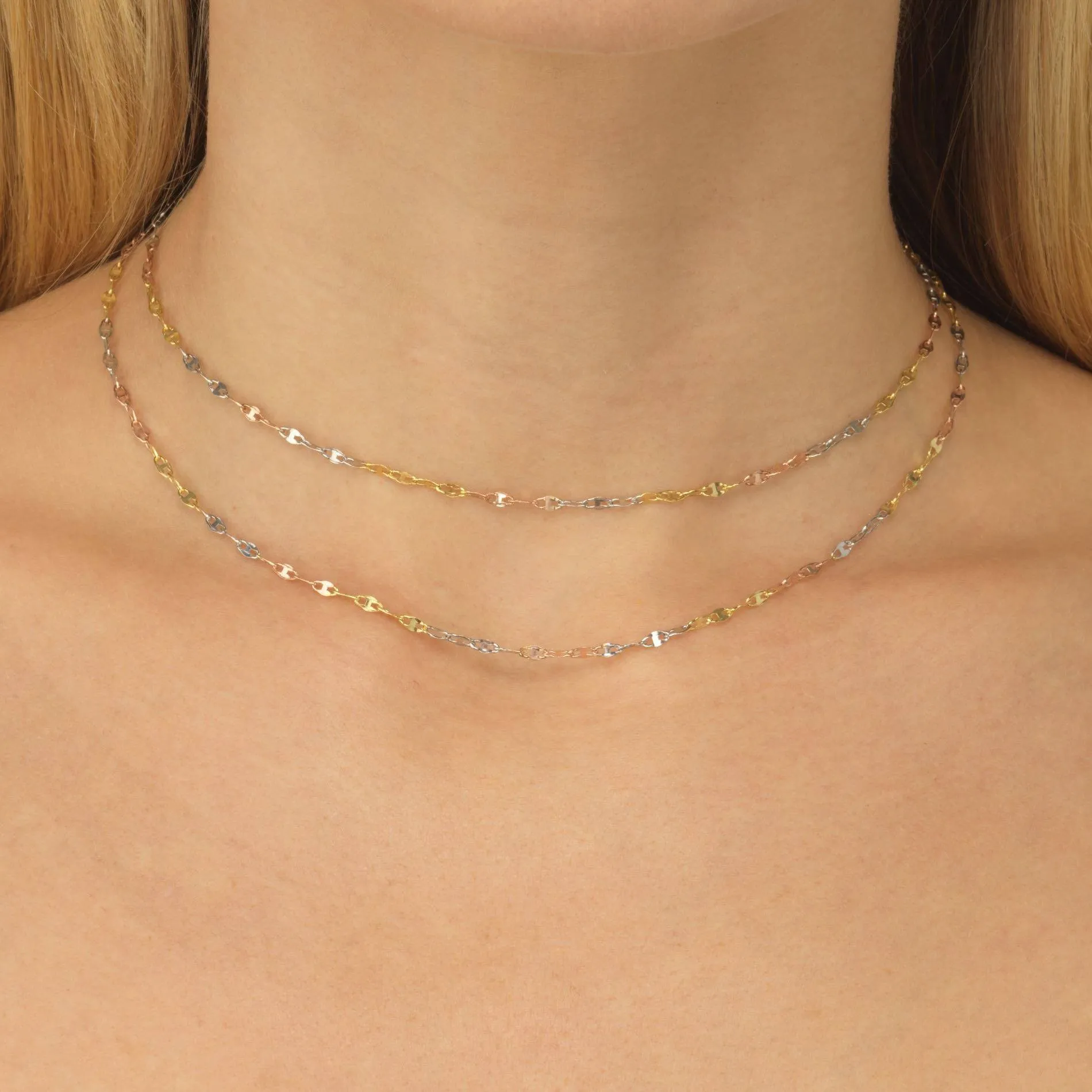 Tricolor Mariner Chain Necklace 14K