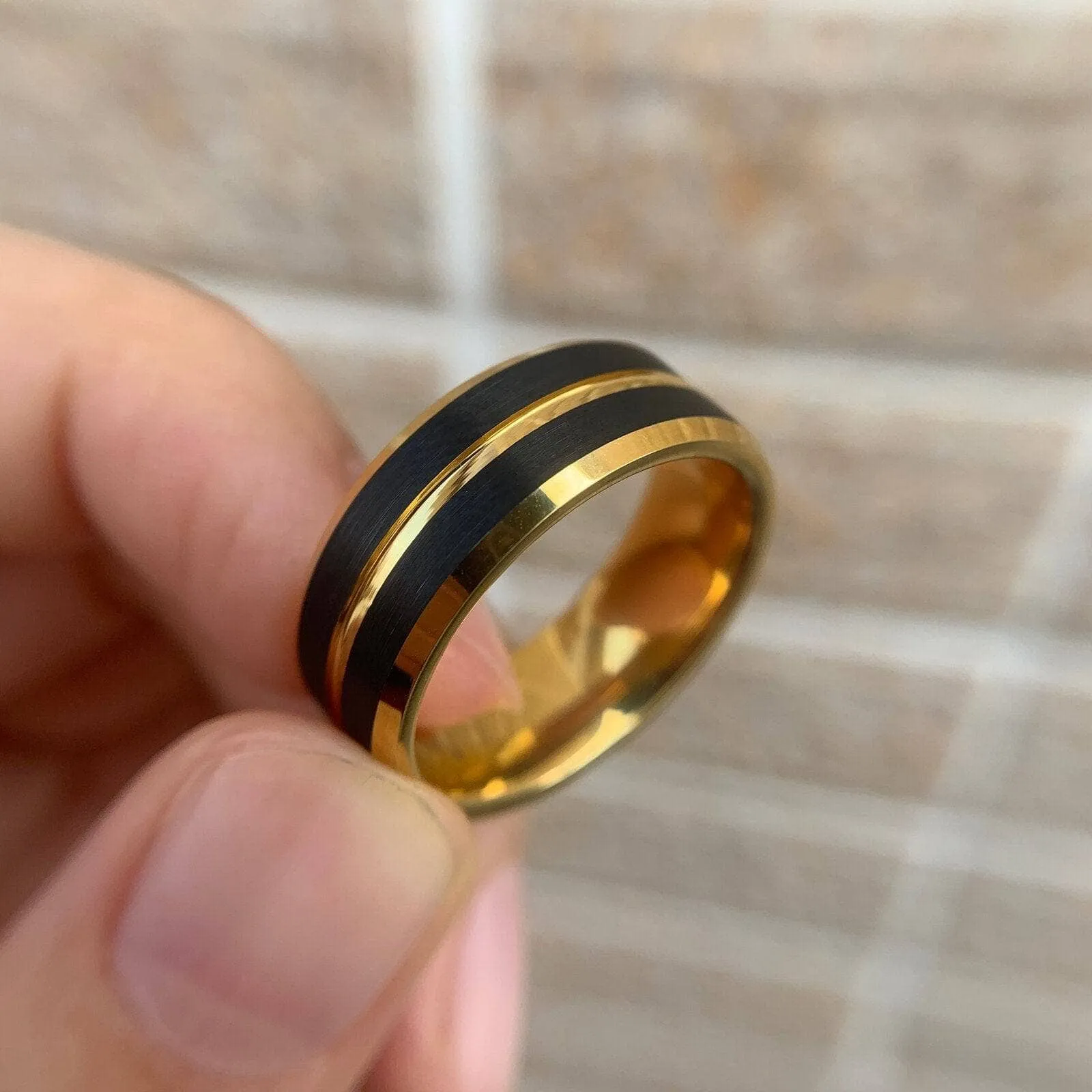 Tungsten Carbide Rings For Men Black and Gold Ring 8mm Wedding Band