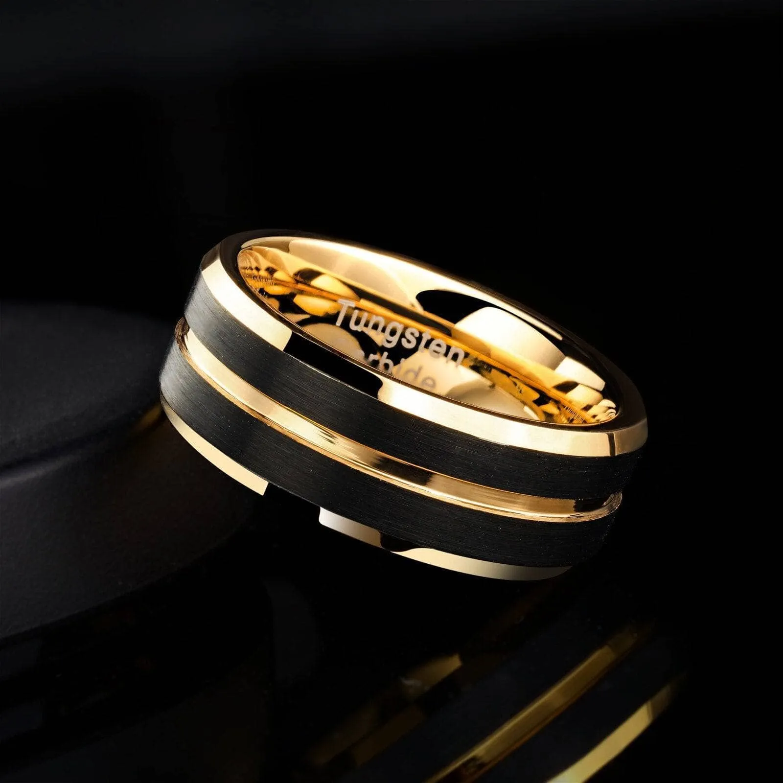 Tungsten Carbide Rings For Men Black and Gold Ring 8mm Wedding Band