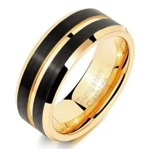 Tungsten Carbide Rings For Men Black and Gold Ring 8mm Wedding Band
