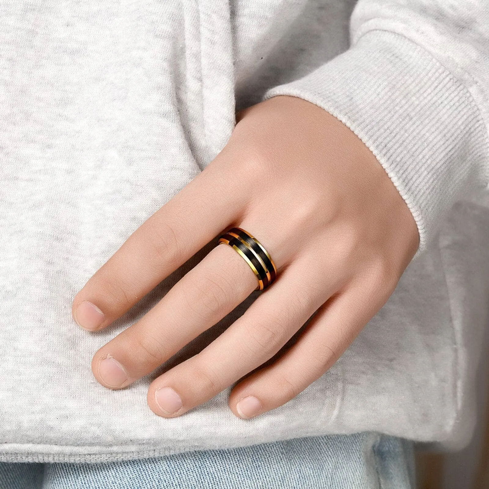 Tungsten Carbide Rings For Men Black and Gold Ring 8mm Wedding Band