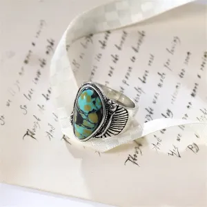 Turquoise & Silver-Plated Band Ring