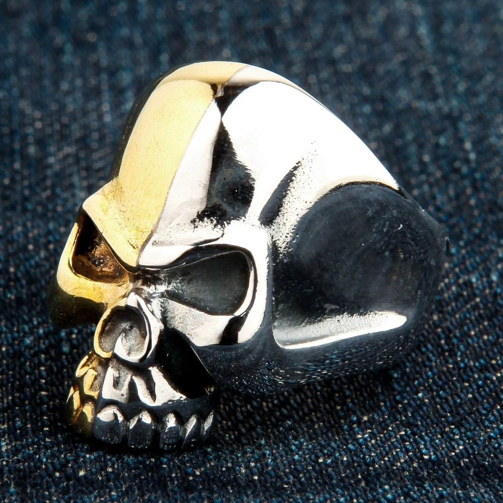 Two Tone Rider Silver Brass Skull Biker Ring