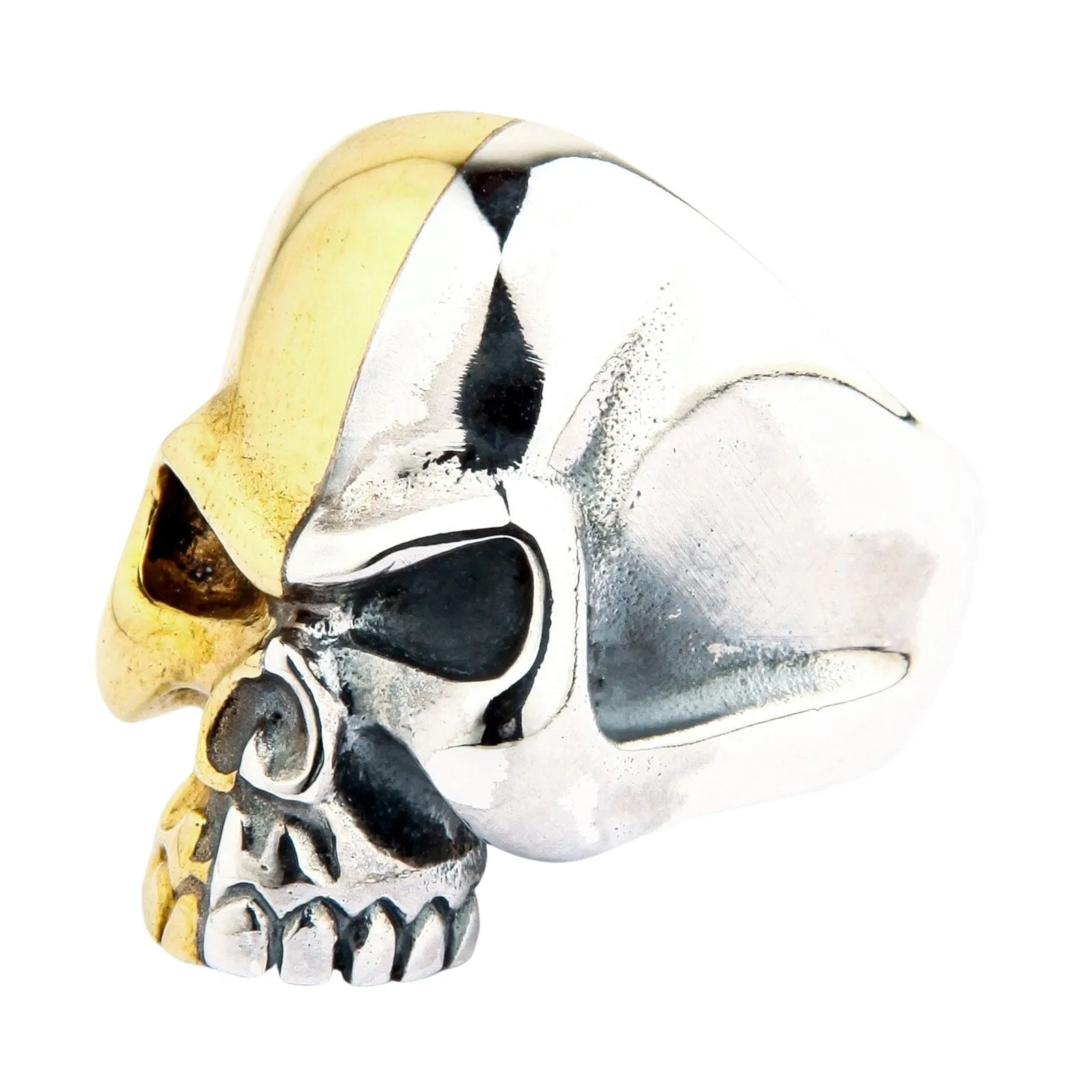 Two Tone Rider Silver Brass Skull Biker Ring